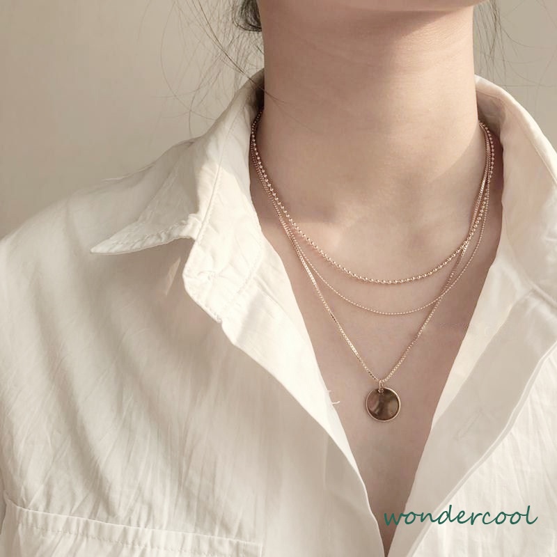 Korea Fashion Multilayer Liontin Kalung Wanita Emas Choker Perhiasan Aksesoris-Won