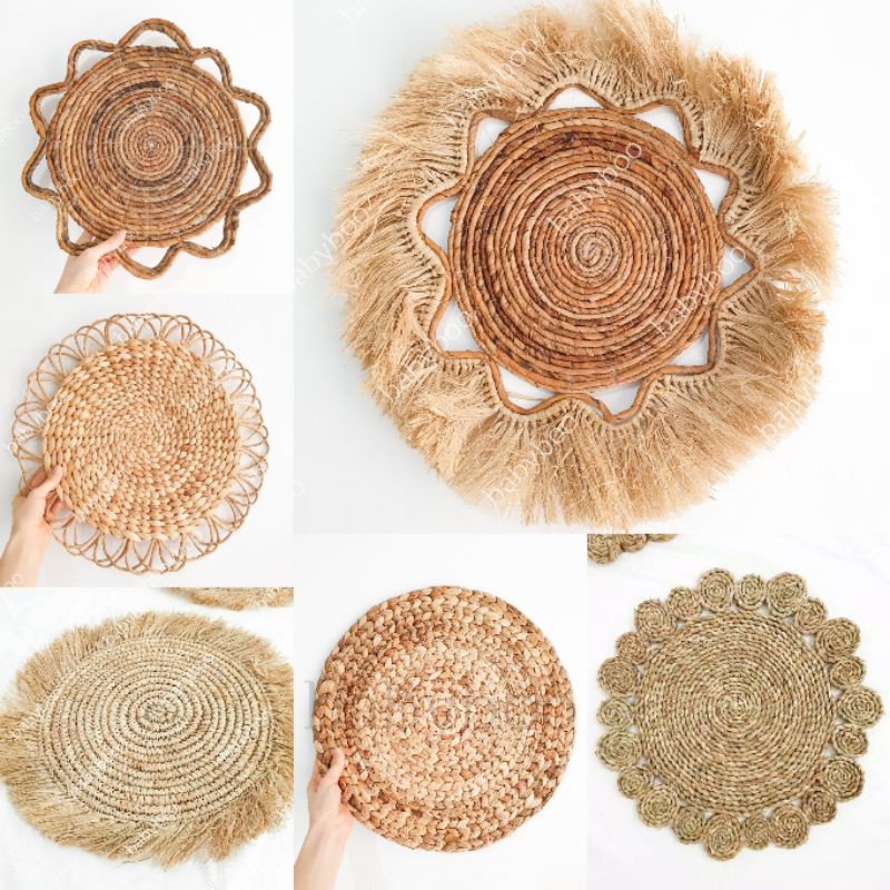 PLACEMAT BESAR alas piring eceng gondok,mendong,agel gajih rumbai rotan walldecor banana hiasan dind