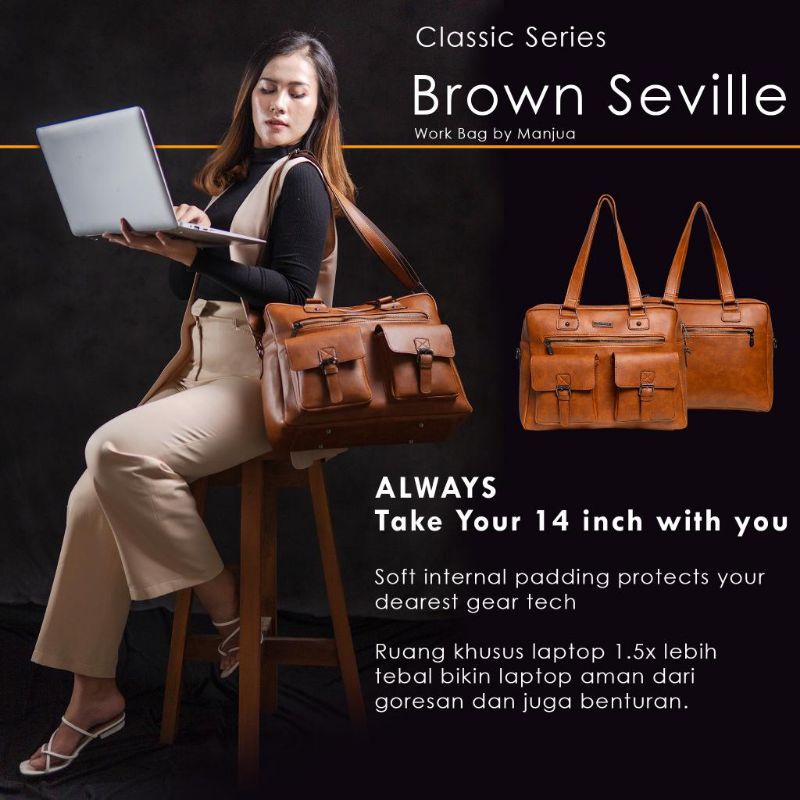 SEVILLE Bag by Manjua. Tas Kerja, Tas Kuliah, Muat Laptop 14 inch. Tas Laptop, Ukuran Besar.