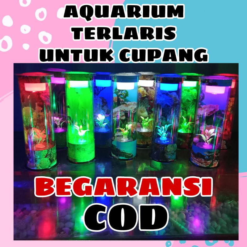 AQUARIUM IKAN CUPANG MINI TABUNG FULL HIASAN DAN LAMPU / AKUARIUM MINI CUPANG BULAT GUPPY MURAH