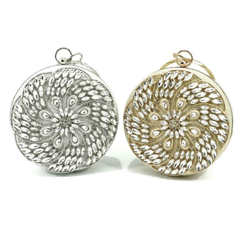 tas pesta bunga bulat bulet lingkaran permata swarovski ball circle clutch bola party bag bundar gol