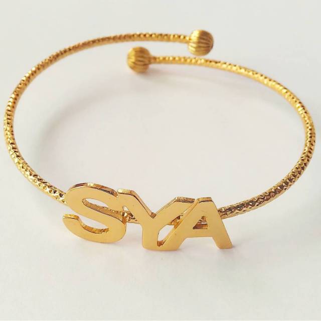 Gelang ukir nama lapis emas asli anti karat anti hitam