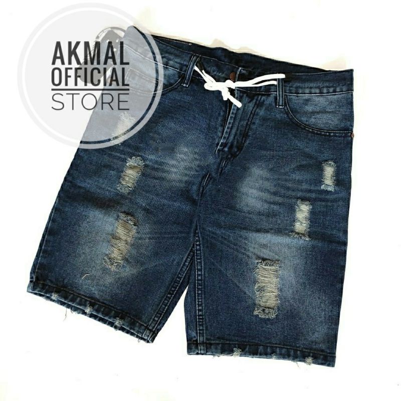 CELANA PENDEK JEANS SOBEK TALI KOLOR RAWIS/CELANA DISTRO PRIA RAWIS