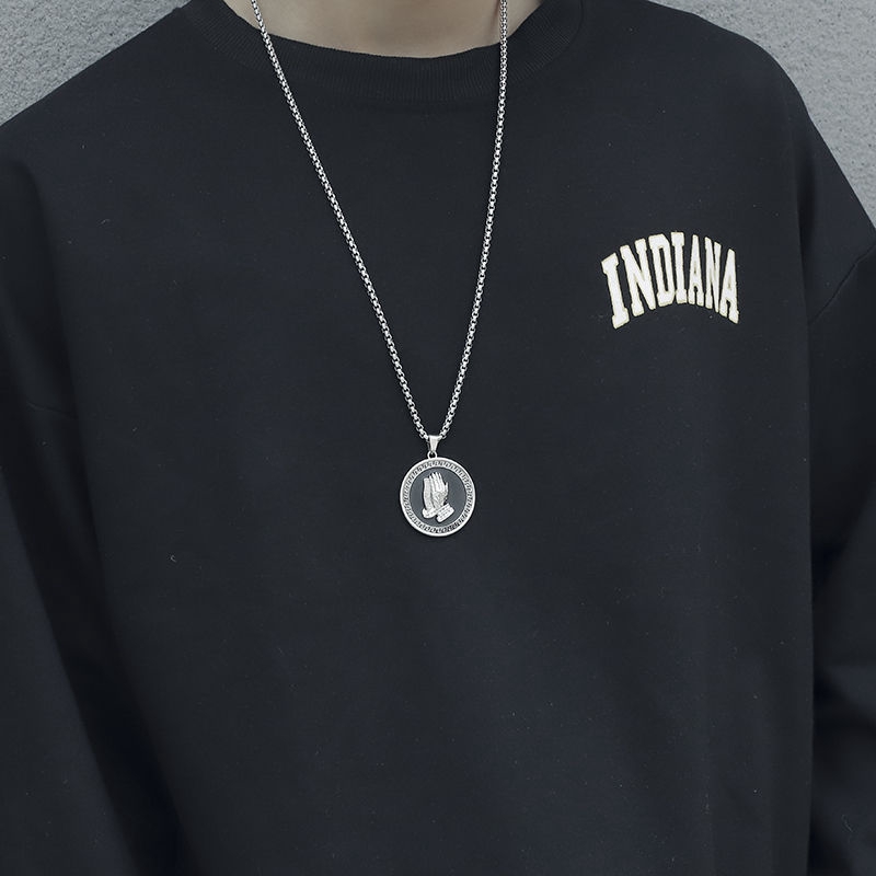 Kalung Bentuk Bulat Bahan Titanium Steel Gaya Hip Hop