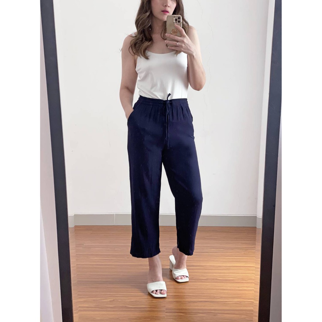 CELANA navy n green drawstring relax pants