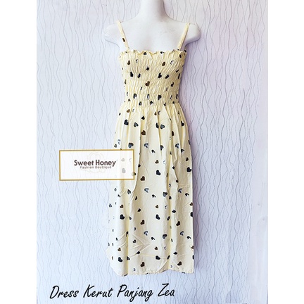 Sweet Honey ~ Dress Kerut Panjang Semok Bali Zea Tali Satu BH Motif Bunga dan Etnik Random