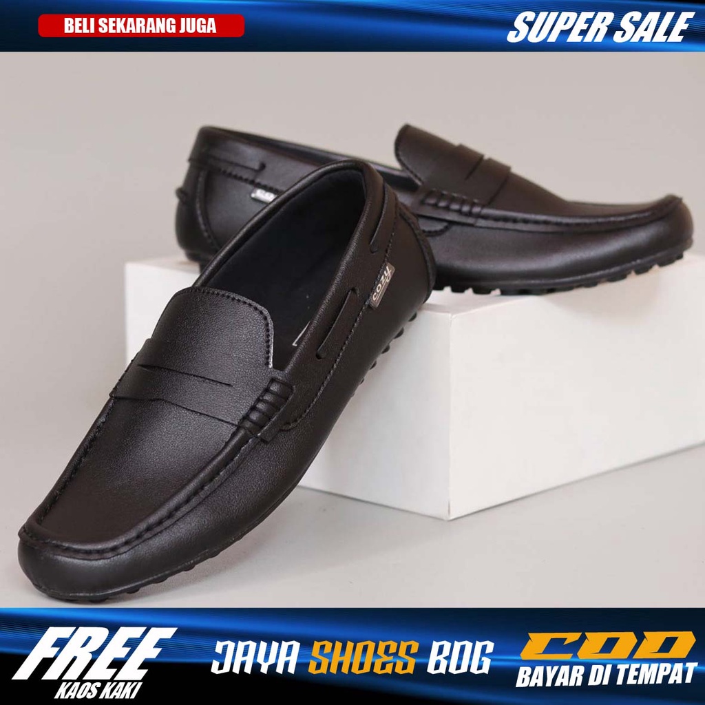 VALLET|Sepatu Slip On Pria Sepatu Casual Pantofel Hitam Kulit Syintetik Selop Slop Cowok Santai Kekinian