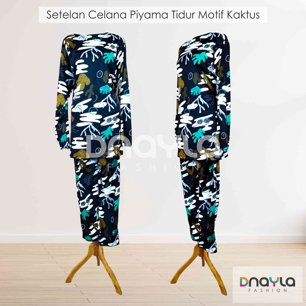 Daily Set Baju Tidur Piyama One Set Setelan Baju Wanita Motif Kaktus