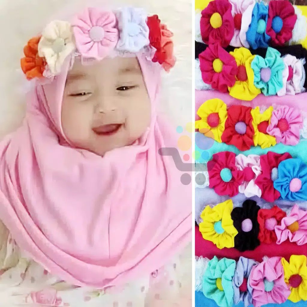 3.3 LNS  Jilbab Anak Syiria Bando Bunga Kombinasi Tila/hijab bayi/kerudung instan/hijab anak iman-4