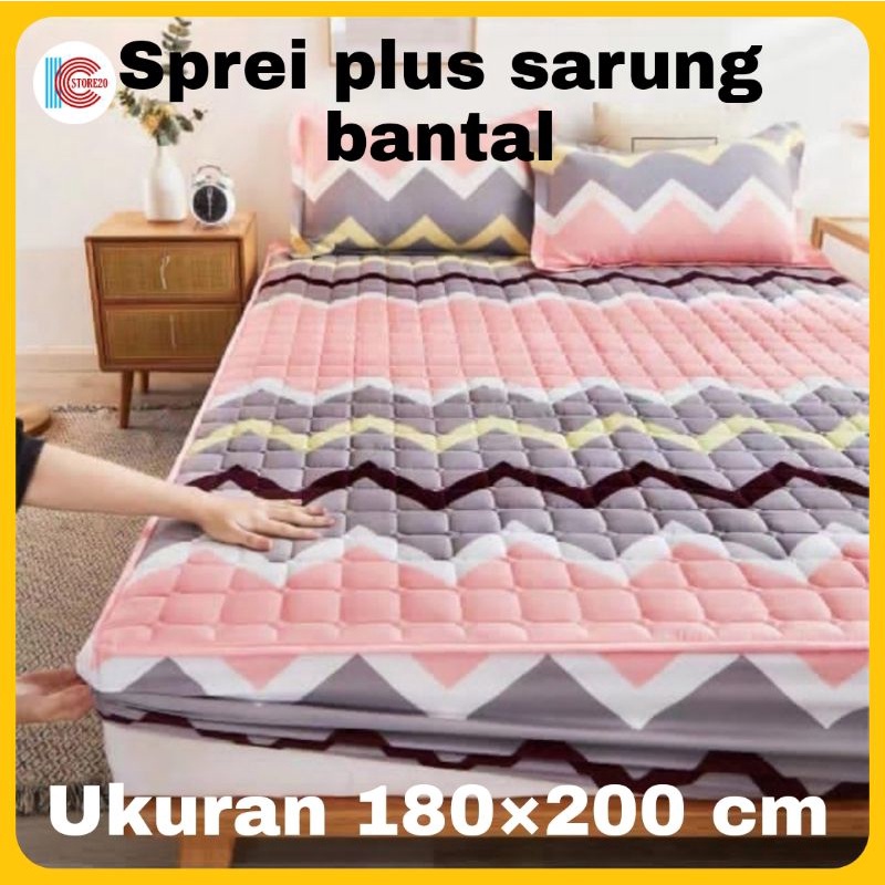 Sprei Waterproof ( Plus Sarung Bantal 2pcs ) Sprei protektor Sprei anti bocor ukuran 160x200 &amp; 180x200cm