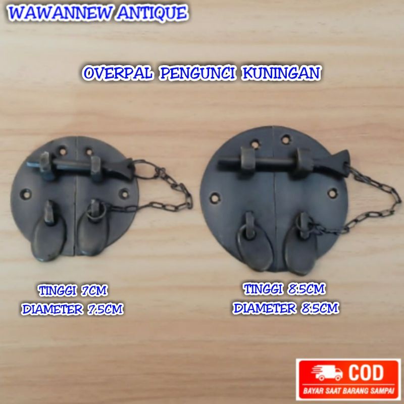 Overpal Grendel Pengunci Lemari Pintu Rumah Pagar Kuningan Antik Murah Motif Polos 8.5cm