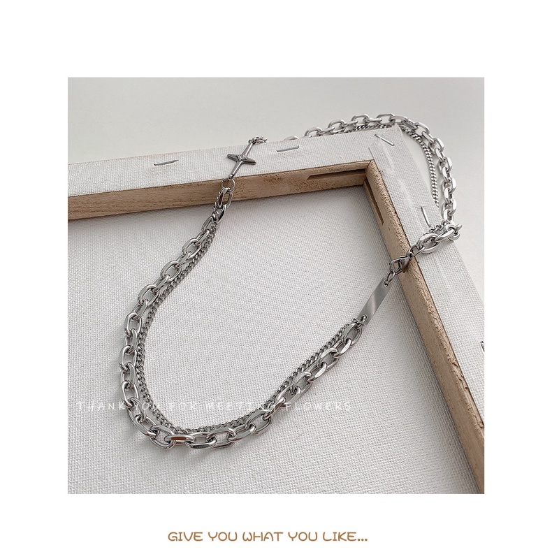 Titanium baja double-layer kalung untuk pria dan wanita in hip hop fashion keren serbaguna kepribadi