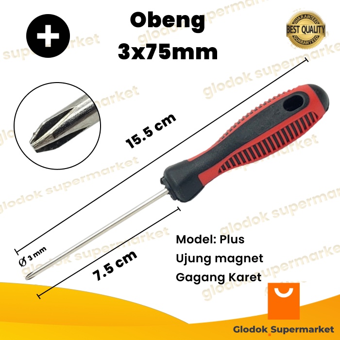 Obeng Karet Mini 3 inch Plus Lurik Diameter 3mm Panjang Besi 7.5cm