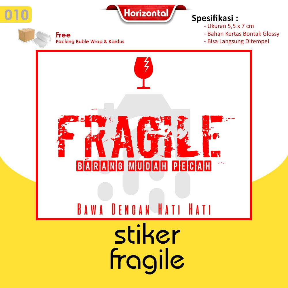 Stiker Fragile / Stiker Pecah Belah / Stiker Pengiriman Olshop / Stiker Unboxing Horizontal-010