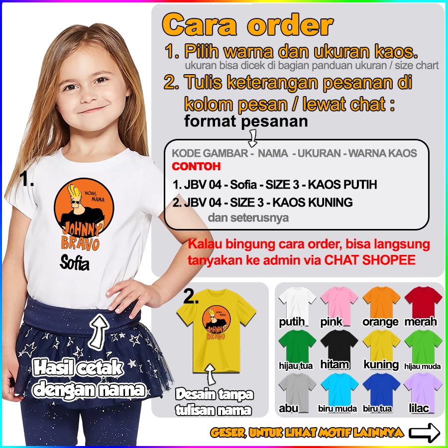 [FREE NAMA!!] Baju Kaos ANAK DAN DEWASA JOHNNY BRAVO BANYAK MOTIF