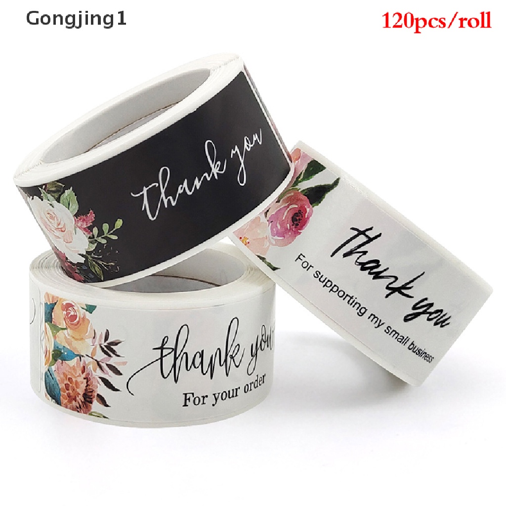 Gongjing1 120pcs / roll Stiker label Segel Tulisan Thank you for your order Motif Bunga