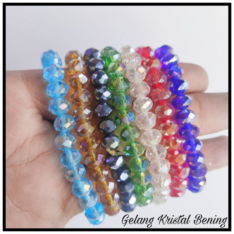 Gelang kristal bening elastis / gelang kristal metalik elastis