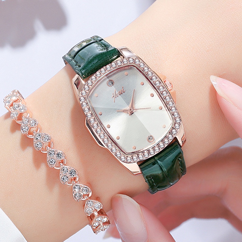 SANGCAKRA COD - Jam Tangan Wanita Korean Style Simple Casual Import Diamond Mewah Elegan Jam Tangan Jhui Analog Wanita Strap PU Leather Dial Kotak Gaya Casual Import - JW44