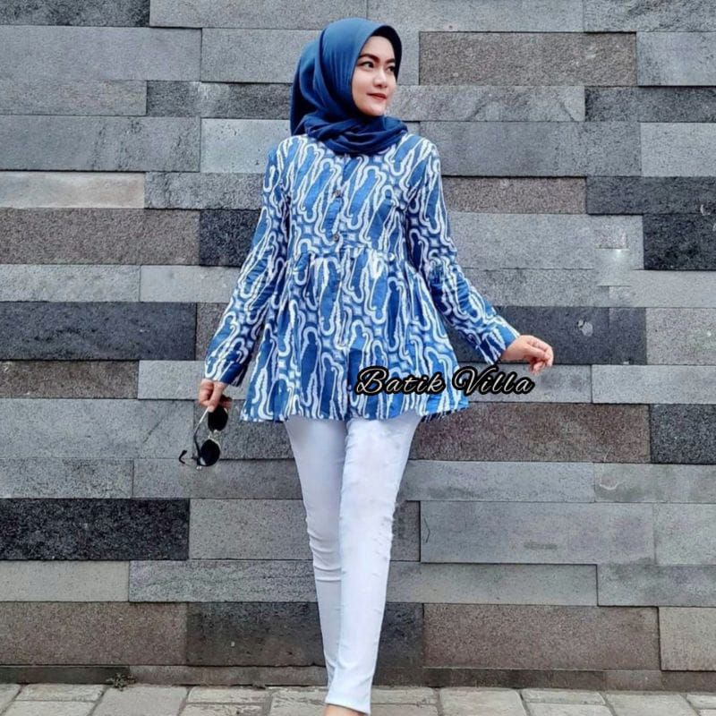 tey-17 Batik wanita ASJ SA HRB026 Kenongo Kemeja Tosca Pendek-J