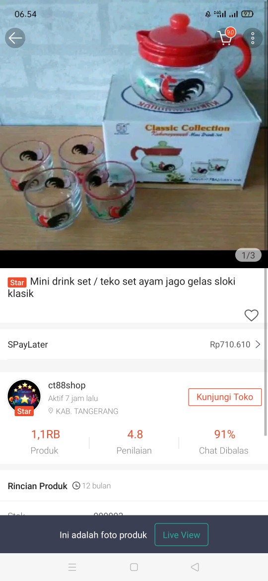 Mini Drink Set / Teko Set Ayam Jago Gelas Sloki Klasik