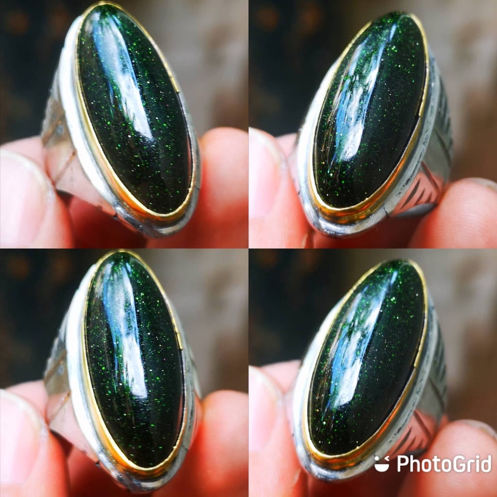 Cincin Batu Akik Black Opal Tintin Model Pandan Ring Tanam