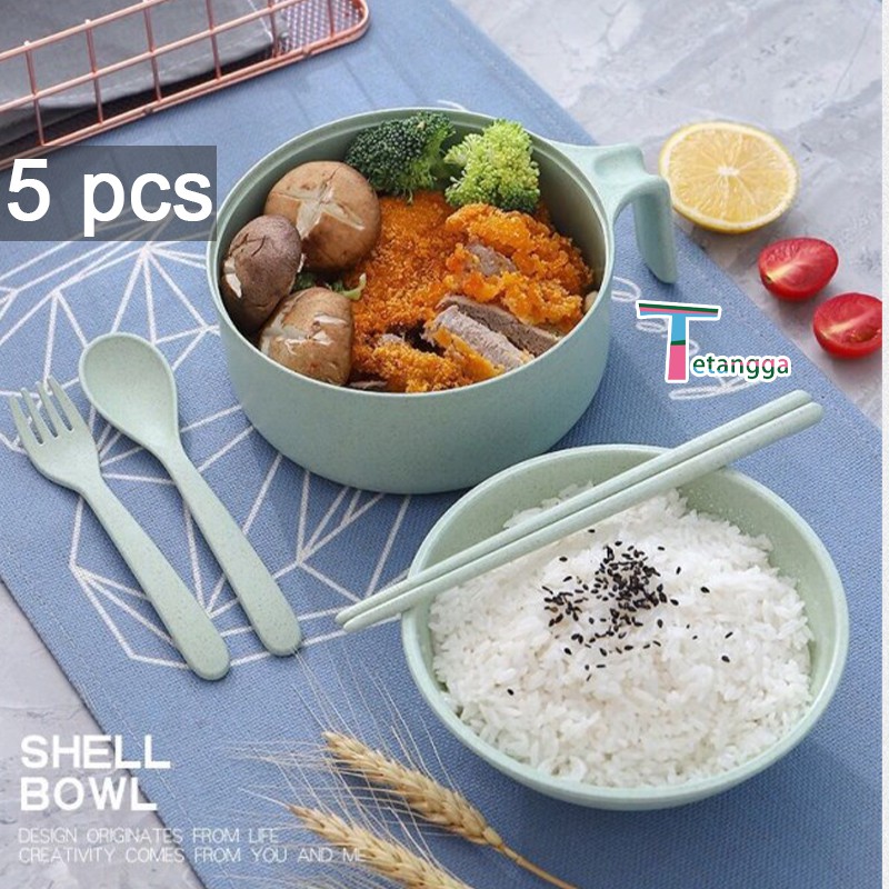 Set Mangkok 6 in 1 Mangkuk Wheat Straw Pemasak Mie Serbaguna dengan Tutup COVER THE CUP BOWL VS-42