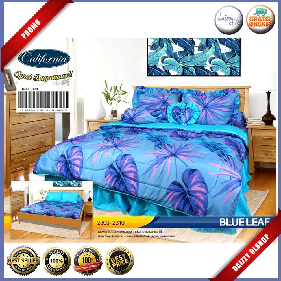Sprei California Blue Leaf Queen 160 No.2 Seprai Daun Teratai Biru Air BMSC437