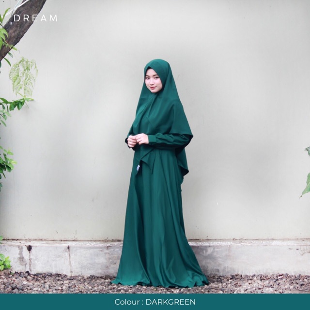 Aisha BASIC dress  ijo botol +khimar ijo botol size S dan L