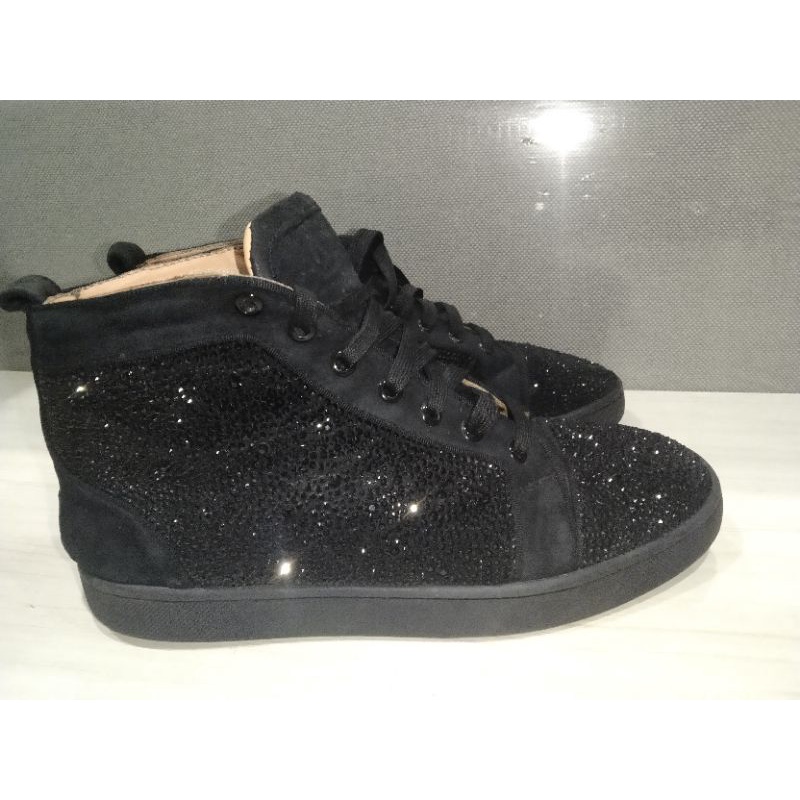 Sepatu second Original Christian Louboutin Sneakers Black Leather Diamond uk 40 Nyaman pakai di 39 4