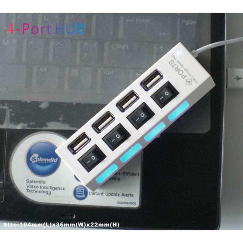 4 Ports USB 2.0 HUB With Independent ON OFF Switch Model UH041-Putih-Slot USB-4 Port