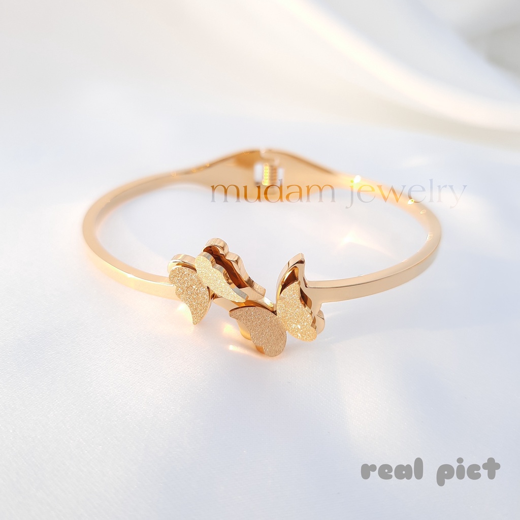 Gelang Bangle Titanium Dua Kupu-Kupu Tersedia Warna Rosegold, Gold dan Silver
