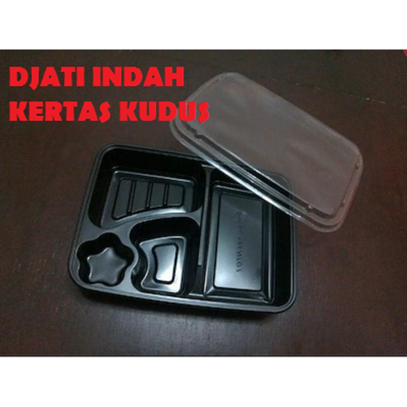 PALING BAIK!!! Box Bento ( Warna Hitam ) isi 50pcs Nasi Kotak Makan Bekal Katering Mika Pa Sekat 4