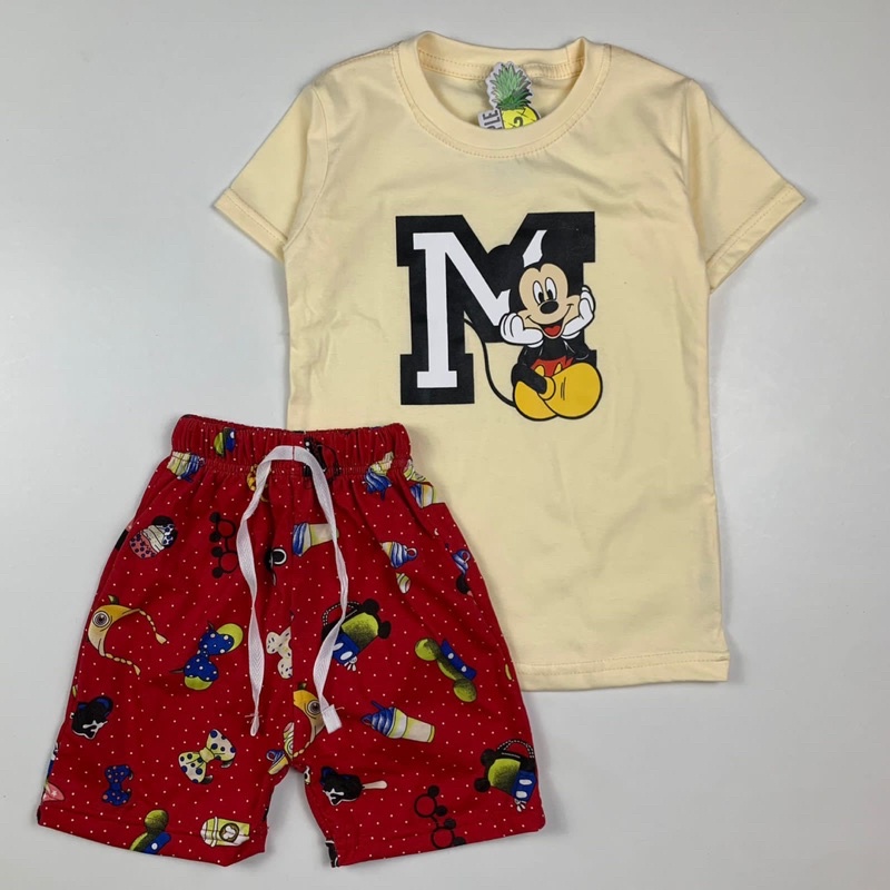 Setelan Anak Mickey Unisex 2-10 Tahun Original Pineapple Kaos Super Premium