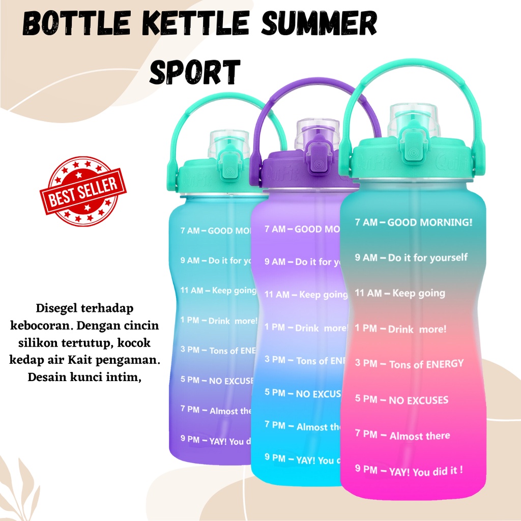 BEST SELLER!!! Botol Minum Viral 2000ML Penanda Waktu  / Botol Motivasi