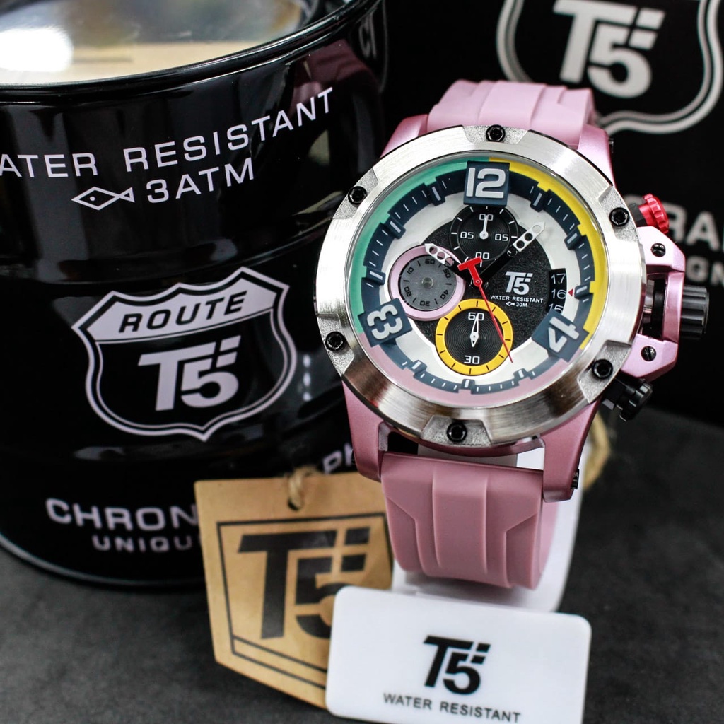 T5 H3885G original chronograph bergaransi free tin box dan tas