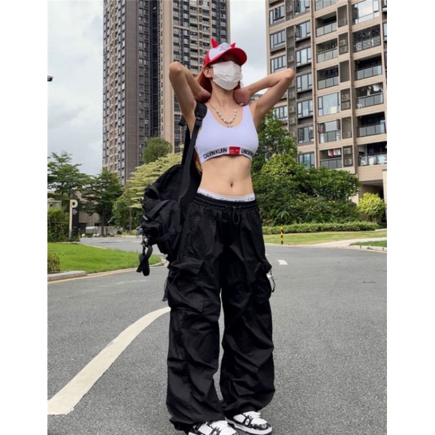 celana kasual harajuku kargo Teachwear Stretwear pria wanita