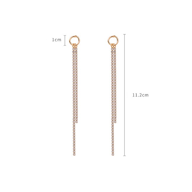 LRC Anting Tusuk Fashion Gold 925 Silver Needle Ring Rhinestone Tassel Earrings D02399