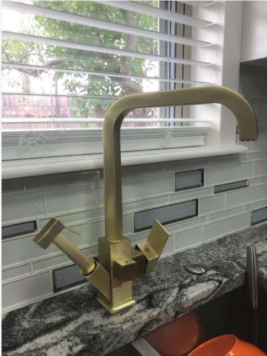 Square Brush Gold Kitchen Faucet Pull Out Brass Sink Mixer Hot And Cold Gold Brush Kitchen Mixer Wat