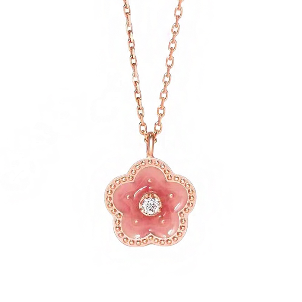 Kalung Desain Bunga Peach Blossom Warna Pink Gaya Korea Untuk Wanita