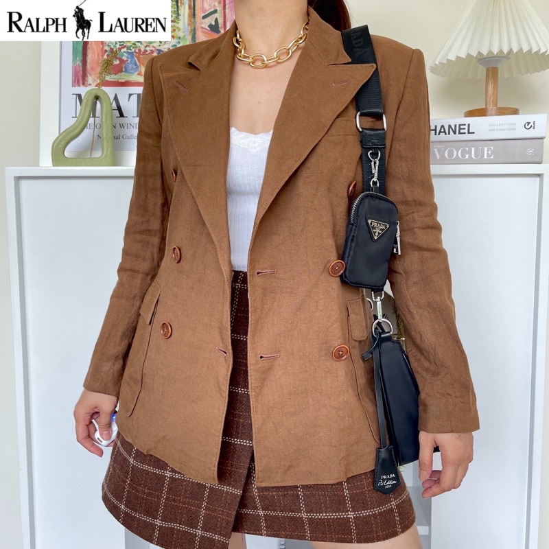 ralph lauren camel double breasted blazer