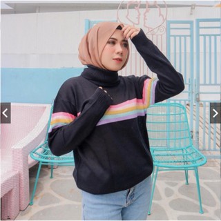 TURTLENECK RAINBOW  Sweater rajut  Baju  wanita Baju  