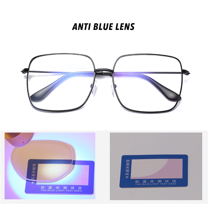 (YUZHU) Bayar di Tempat Anti Biru Kacamata Korean Design Square Besi Frame Eyeglasses Wanita/Pria