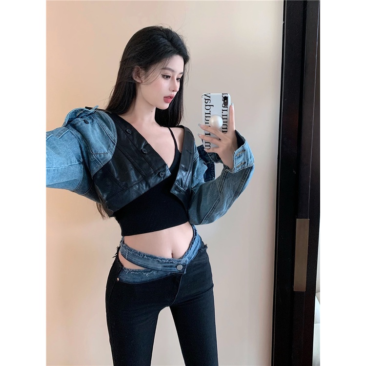 Gaya Korea Jeans Hitam Slim Fit Slim Jeans Wanita Musim Panas Tipis Desain Niche Pinggang Tinggi Kak