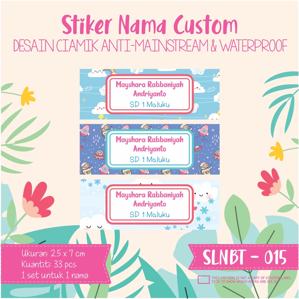 

stiker label nama anak kartun waterproof rainbow animal SLNBT 015