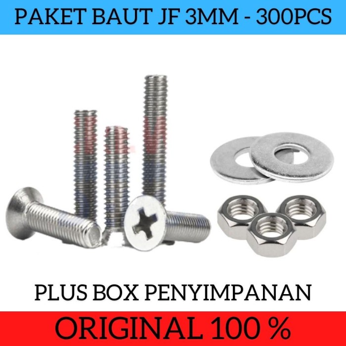 Per Set 300Pcs Baut Mur Ring JF3 3mm Banyak Ukuran Plus Box Penyimpan