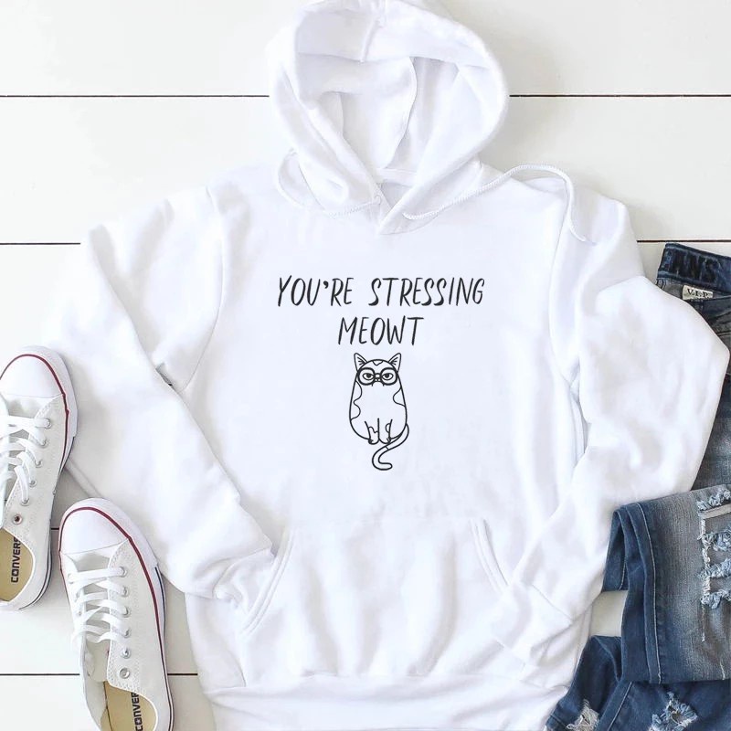 Parisdivarious Sweater Hoodie Jemper Stress Meow Bahan Fleece Size S - XXL (Pria &amp; Wanita)