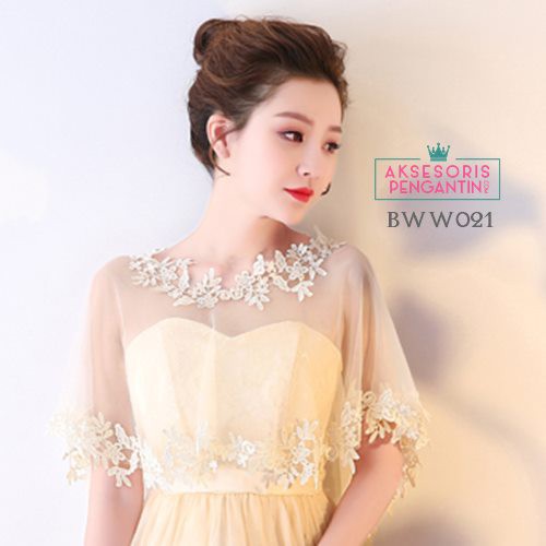 [SIAP KIRIM] AKSESORIS WEDDING RENDA LACE BOLERO PENGANTIN BROKAT KOREA CREAM BWW021