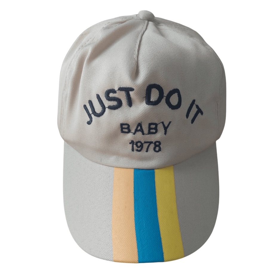 Topi Baseball Anak Bordir Lucky / Just Do It / Super Dino / Sunny Day Usia 2-10 Tahun Laki Perempuan Imut Lucu Kualitas Premium-Topi Just Do It Krem