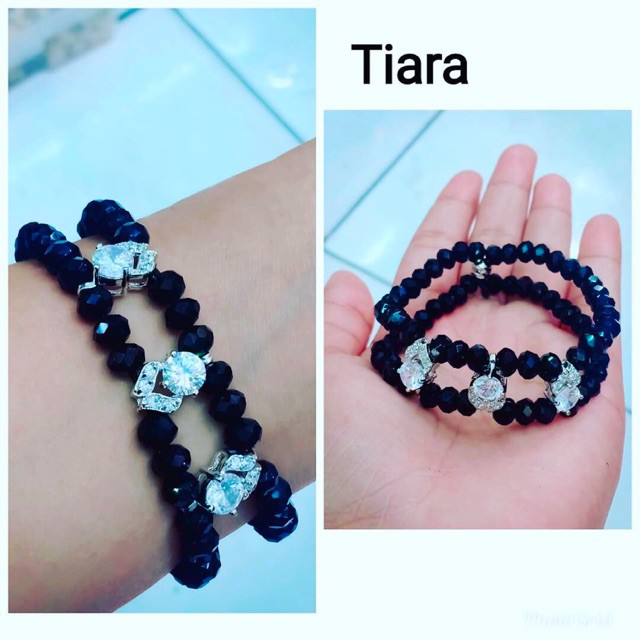 Gelang kristal hitam dobel variasi lapis emsa putih