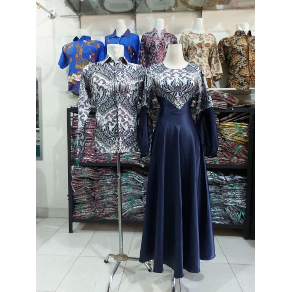 Couple gamis tarantula navy GRATIS JILBAB couple gamis lebaran modern